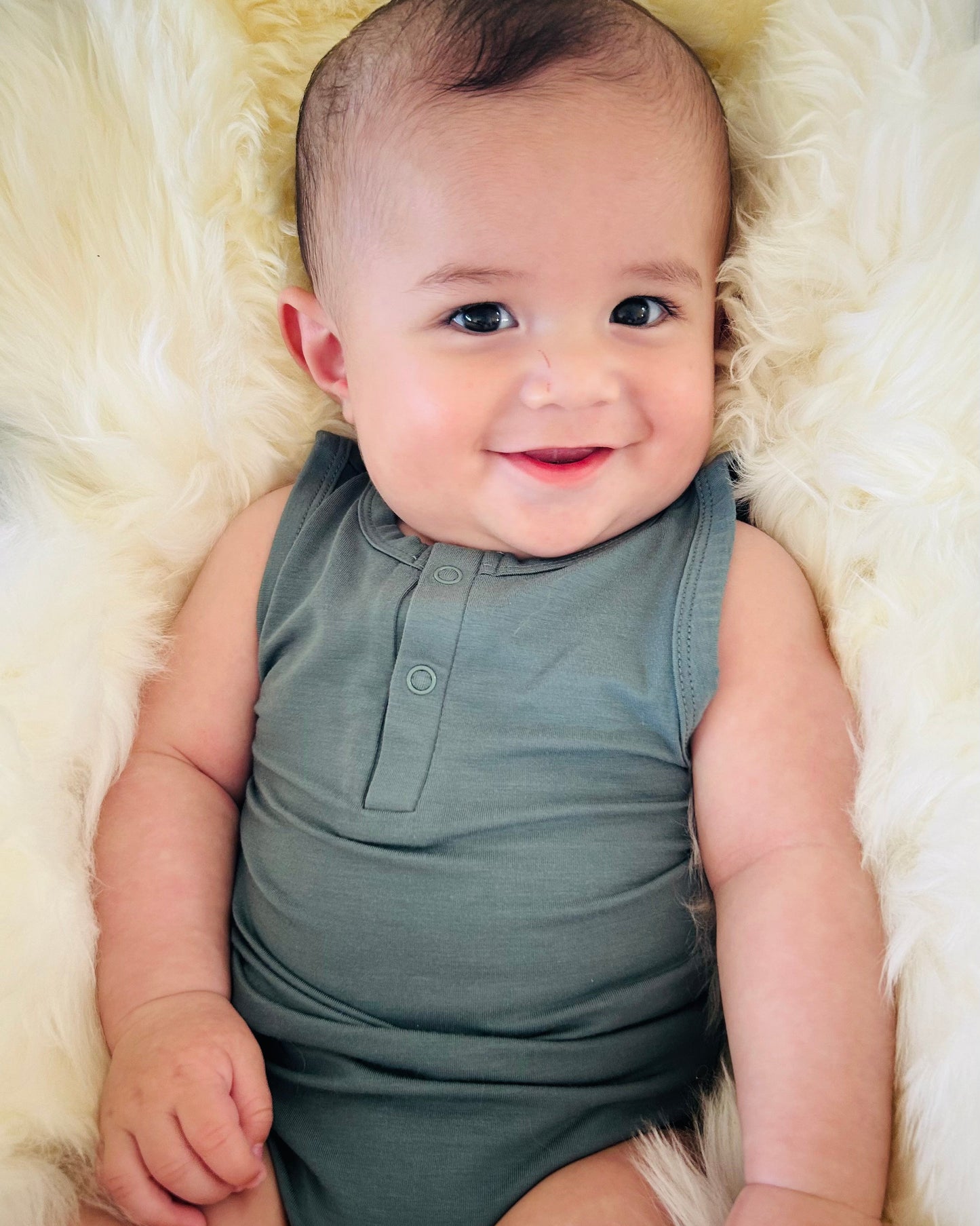 Bamboo Sleeveless Romper (Dusky Blue)