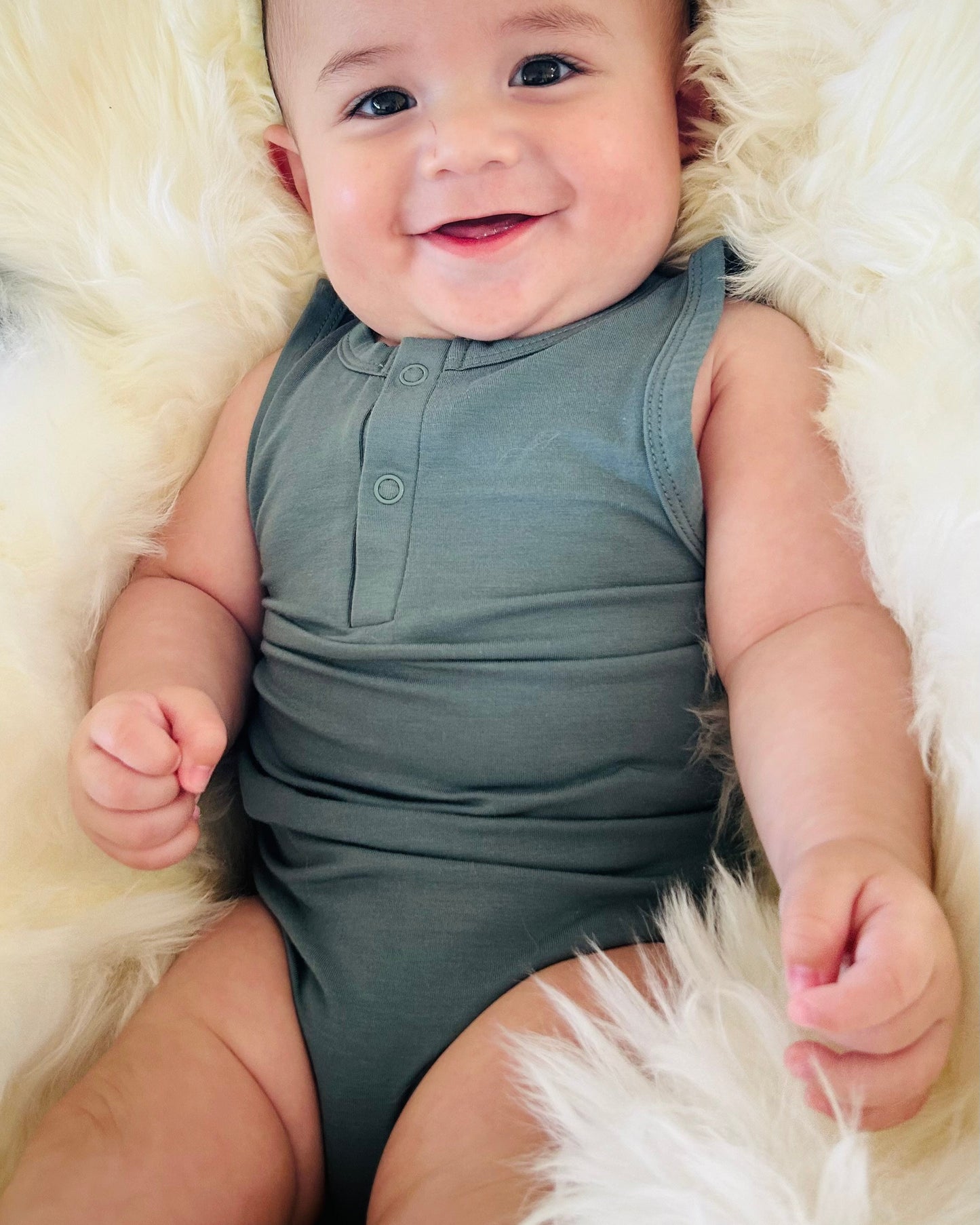 Bamboo Sleeveless Romper (Dusky Blue)