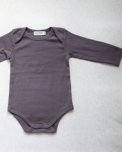 Organic Ribbed Cotton Long-Sleeved Bodysuit (Charcoal)